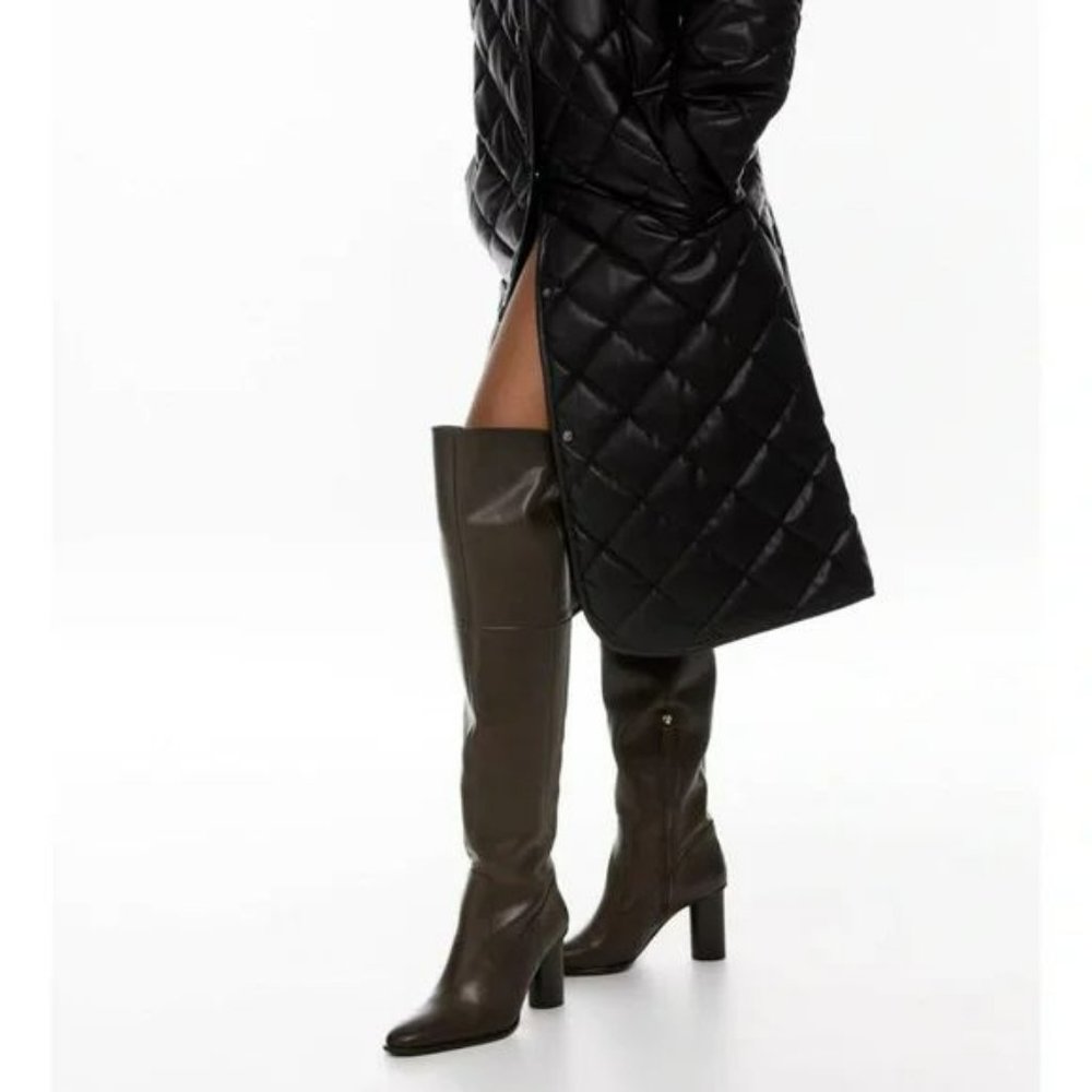 NWT ZARA HEELED LEATHER OVER THE KNEE BOOTS CHOCOLATE BROWN 9/40 BLOGGER’S FAV